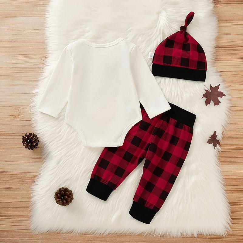 3-piece Cute Letter Bowknot Bodysuit and Plaid Pants Set Wholesale children's clothing - PrettyKid