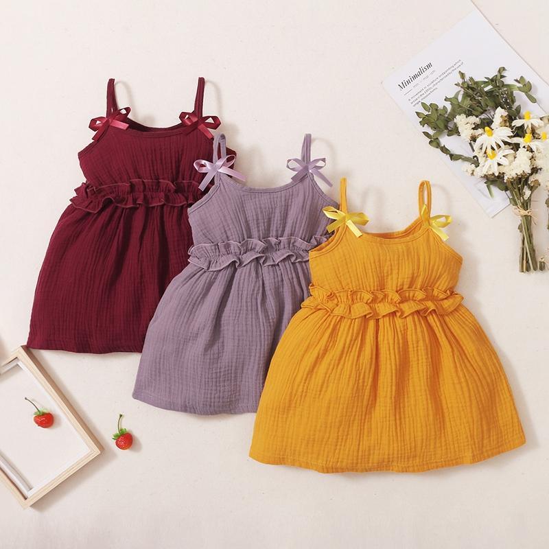 Toddler Girl Solid Pattern Summer Cotton linen sling skirt Wholesale Children's Clothing - PrettyKid