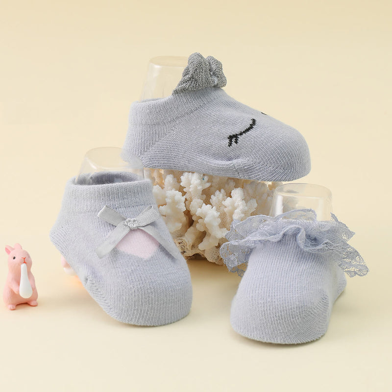 Wholesale 3pcs Baby Girl Ankle Length Socks in Bulk - PrettyKid