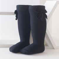 Velvet Bowknot Knee-High Stockings - PrettyKid