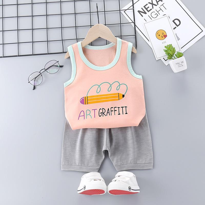 Toddler Boy Cartoon Pattern Letter Graphic Pajama Vest & Shorts - PrettyKid