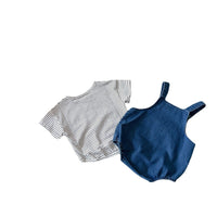 Baby Bear Denim Suspender Bodysuit & Striped Top - PrettyKid