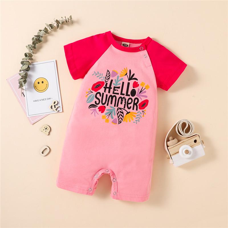 Baby Girl Color-block Letter Print Bodysuit - PrettyKid