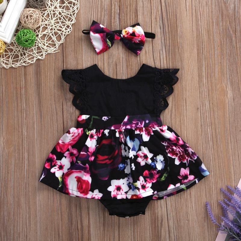 2-piece Ruffle Floral Printed Bodysuit & Headwear for Baby Girl Wholesale children's clothing - PrettyKid