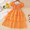 4-12Y Kids Dress For Girls Small Floral Puff Short Sleeve Chiffon Wholesale Kids Boutique Clothing KD127649 - PrettyKid