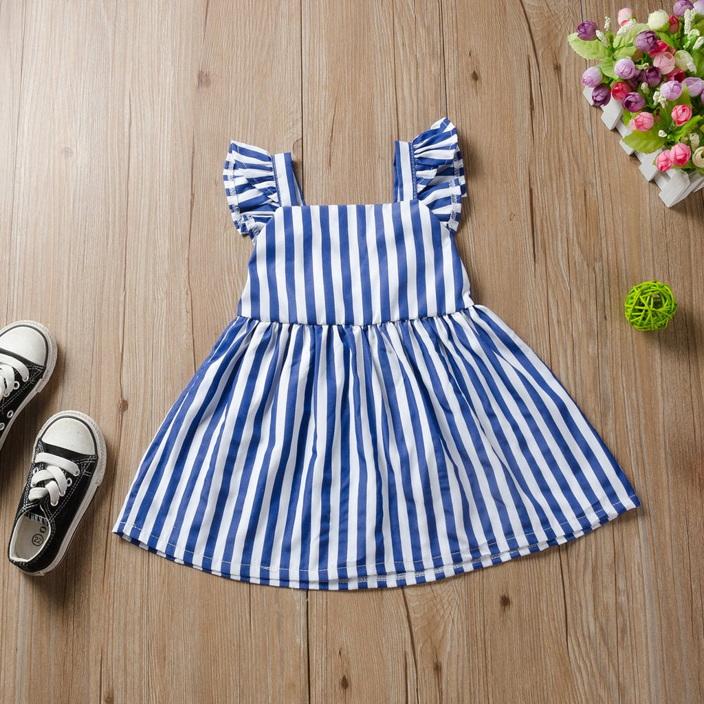 Toddler Girls Sleeveless Princess Skirt Stripe Printed Suspender Dress - PrettyKid