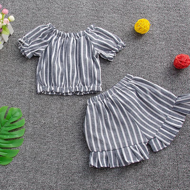 2-piece Stripes Pattern T-shirt & Shorts for Toddler Girl - PrettyKid