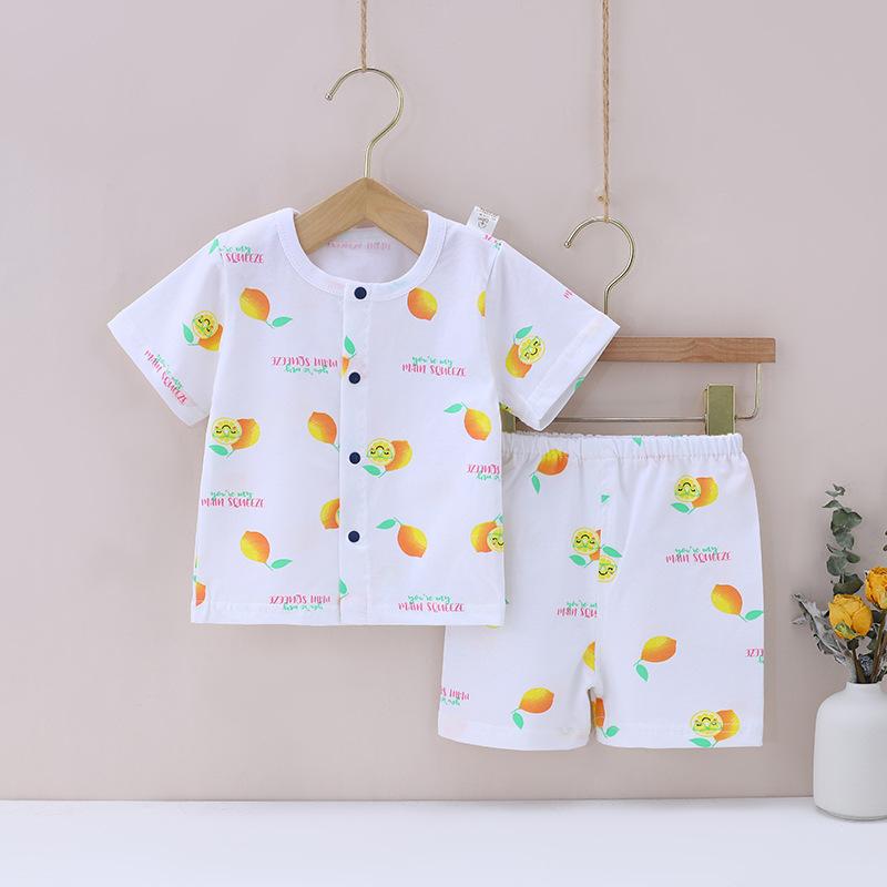 Baby Boy Fruit Print Geometric Pattern Pajama Top & Shorts - PrettyKid