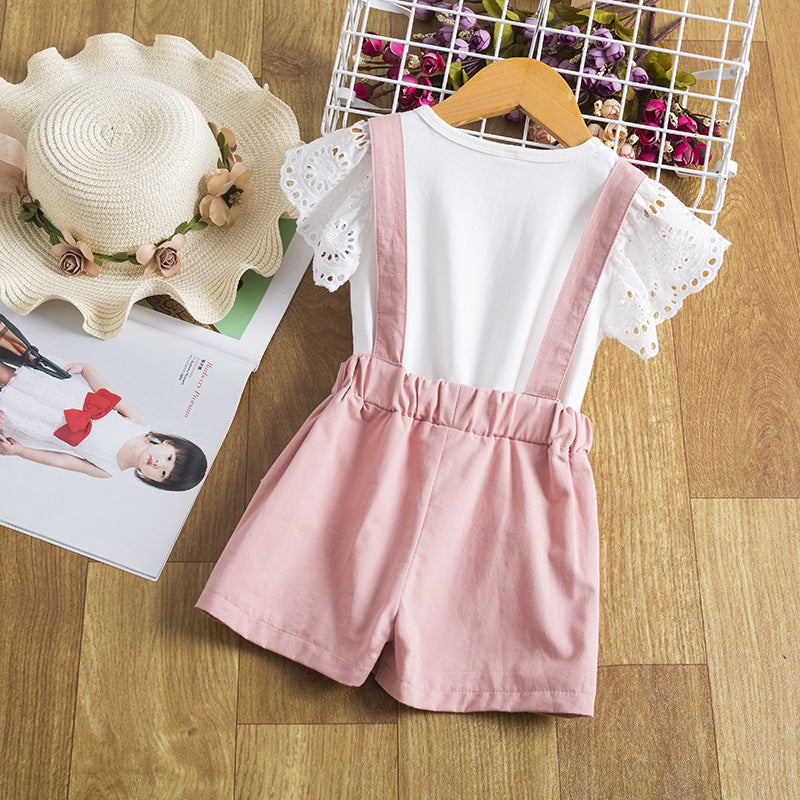 18M-6Y 2 Piece Sets For Girls Fly-Sleeve Top + Suspender Hakama Cute Toddler Girl Clothes Wholesale