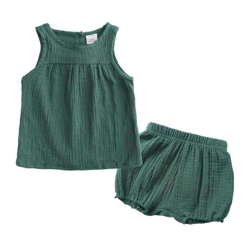 Baby And Toddler Outfit Set Solid Color Muslin Tank Top And Bloomers - PrettyKid