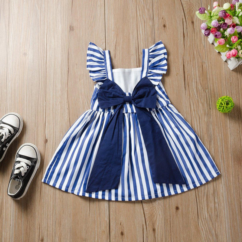 Toddler Girls Sleeveless Princess Skirt Stripe Printed Suspender Dress - PrettyKid