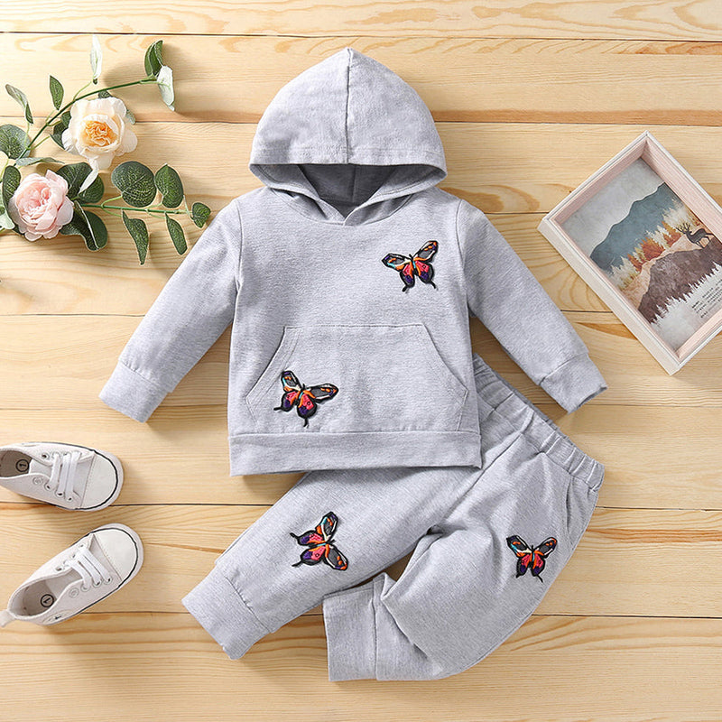 Baby Outfits Wholesale Butterfly Print Hoodie With Pants - PrettyKid