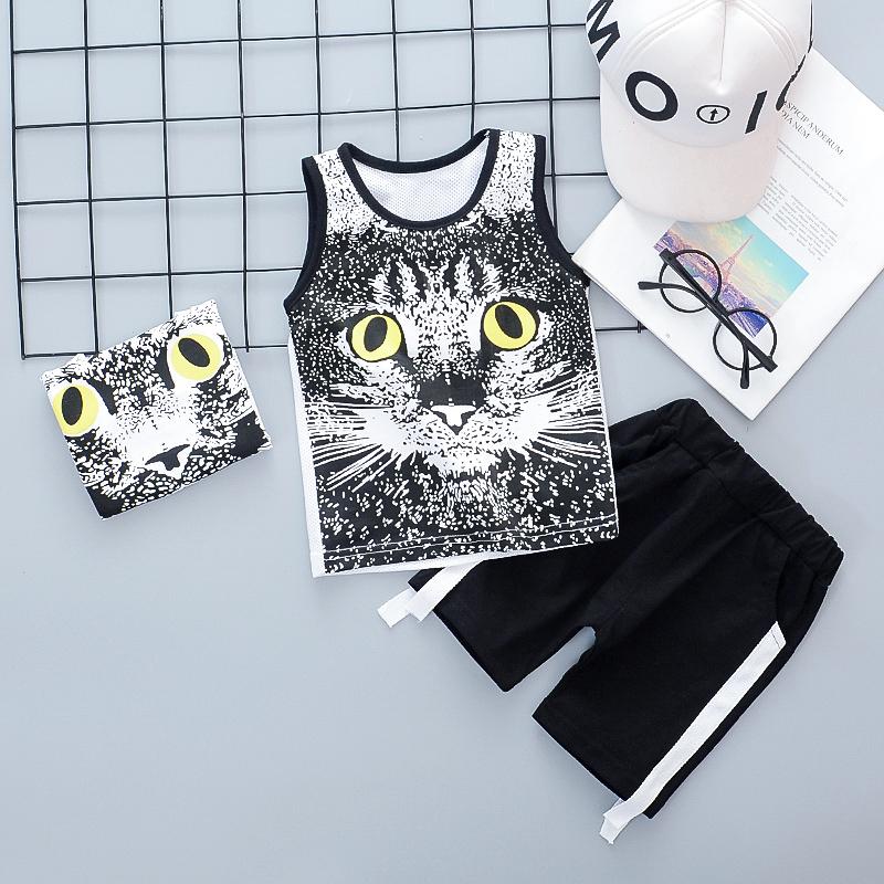 Animal Printed Tank Top and Stripe Shorts Set(No Accessories) Wholesale children's clothing - PrettyKid