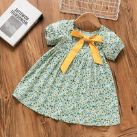 Toddler Girl Puff Sleeve Floral Print Bowknot Dress - PrettyKid