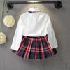 Bowtie Blouse And Plaid Pleated Skirt Wholesale Little Girl Clothing Sets - PrettyKid