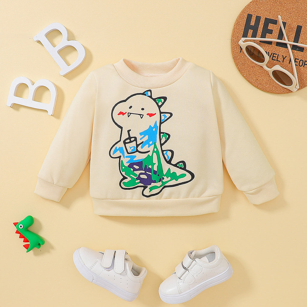 Wholesale Baby Solid Color Dinosaur Pattern Sweatshirts in Bulk - PrettyKid