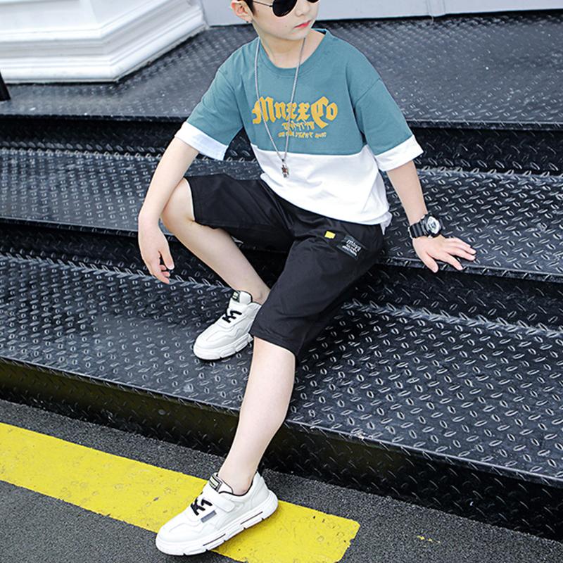 2-piece Color-block Letter Pattern T-shirt & Shorts for Boy - PrettyKid