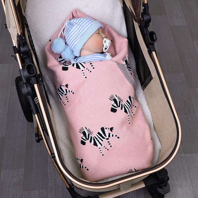 Knitted Zebra Print Baby Blanket - PrettyKid