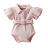 Baby Girl Lapel Collar Flutter Sleeve Jumpsuit With Belt Baby Girl Jumpsuit - PrettyKid