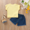 Baby Girl Yellow T-Shirt And Ripped Jean Shorts Two Piece Baby Sets - PrettyKid