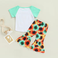 18M-6Y Toddler Girls Sets Sunflower T-Shirts & Flared Pants Wholesale Little Girl Clothing