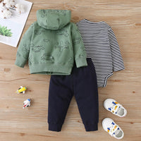 Baby Boys Green Cartoon Printed Coat Bodysuit Pants Set Wholesale Baby Clothes - PrettyKid