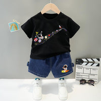 Grow Boy Galaxy Pattern T-shirt & Denim Shorts - PrettyKid