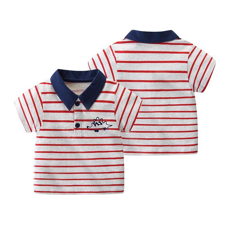 Toddler Boy Striped Dinosaur Polo Shirt Wholesale Children's Clothing - PrettyKid