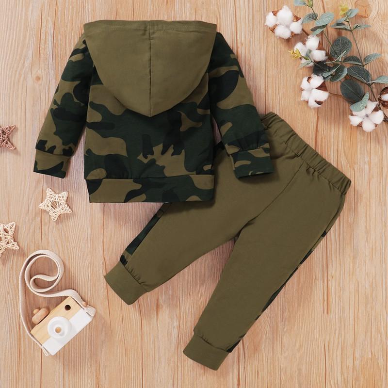 2-piece Letter Pattern Camouflage Hoodie & Pants for Baby Boy - PrettyKid