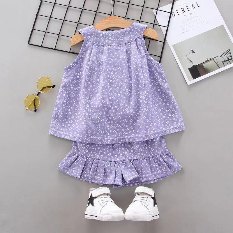 Toddler Girl Small Pattern Suspender Top & Shorts Wholesale Children's Clothing - PrettyKid