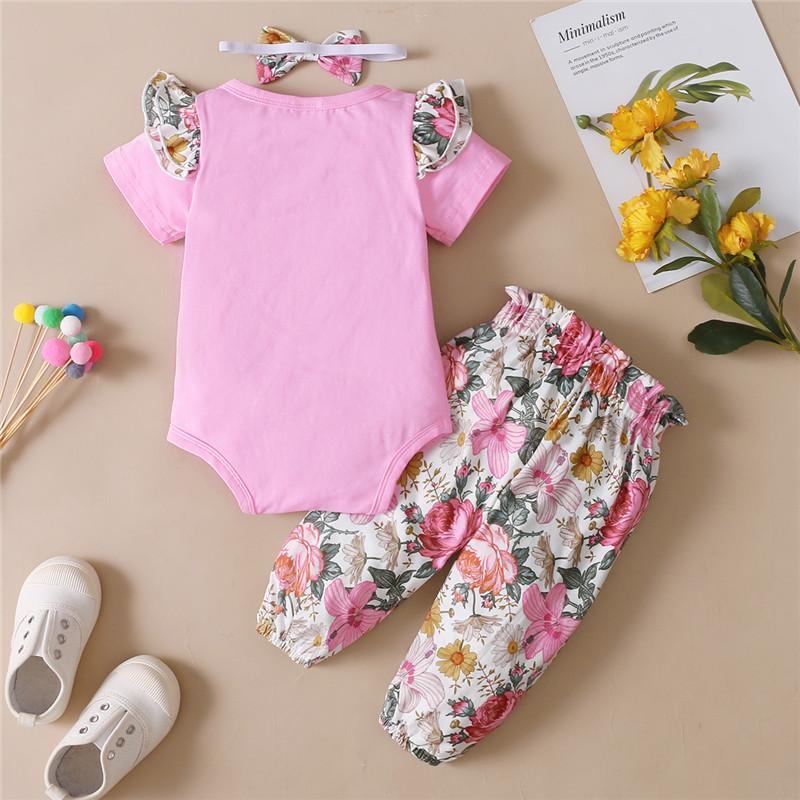 baby girl wholesale clothing Baby Girl Ruffle Sleeve Bodysuit & Floral Pants & Headband Wholesale Children's Clothing - PrettyKid