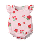 Baby Girl Strawberry Print Fly Sleeve Bodysuit Baby Sleeveless Jumpsuit - PrettyKid