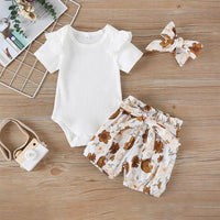 3-piece Solid Bodysuit & Shorts & Headband for Baby Girl Children's clothing wholesale - PrettyKid