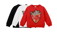 Toddler Kids Girl Solid Cartoon Strawberry Bead Round Neck Long Sleeve Sweater Top - PrettyKid