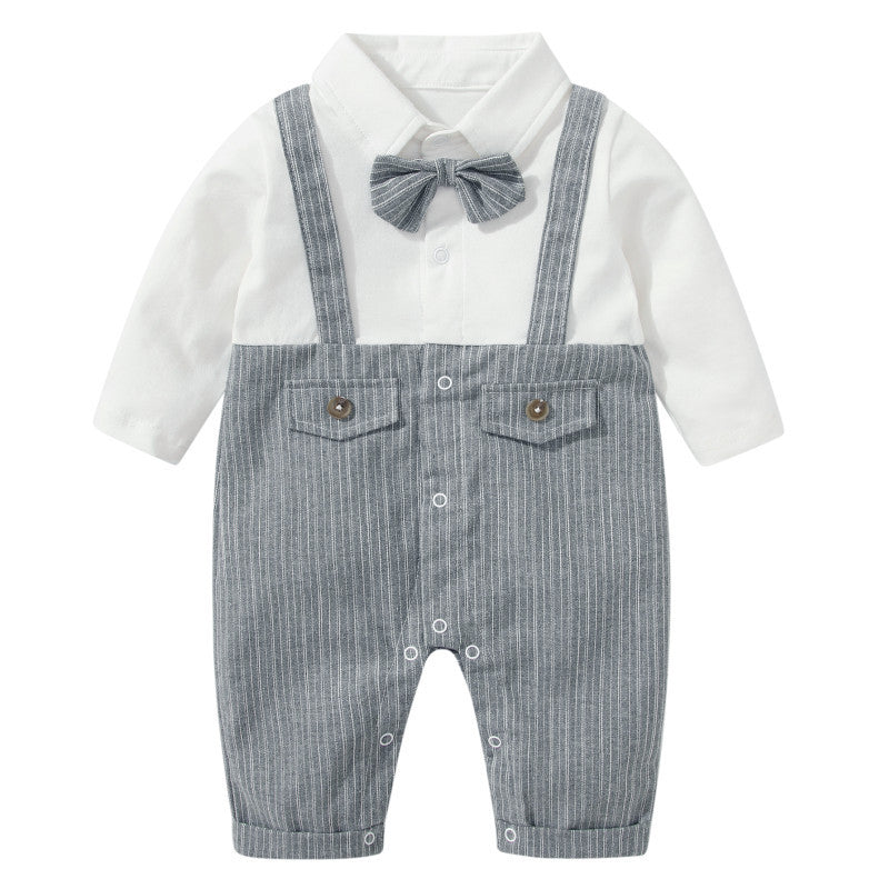 Baby Boy Fake Two-Piece Suspender Jumpsuit Wholesale Baby Rompers KJ167072 - PrettyKid