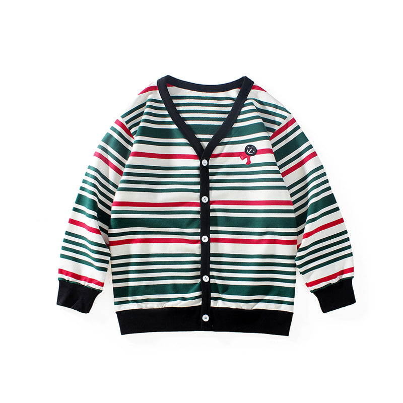 Boys Striped Terry Button Jacket Wholesale Kids Jackets - PrettyKid