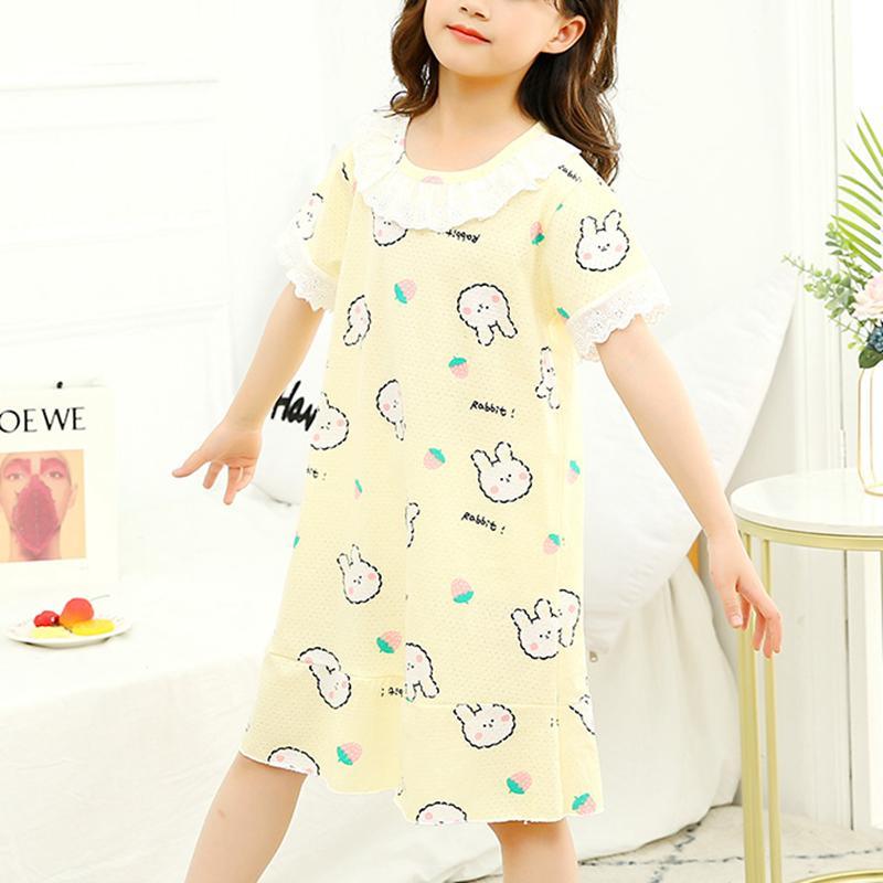 Toddler Girl Rabbit Pattern Lace Stitching Pajamas Dress Children's Clothing - PrettyKid