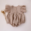 3-24M Baby Girls Plain Flutter Sleeve Cotton Linen Bodysuit Baby Clothes In Bulk - PrettyKid
