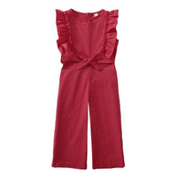 Toddler Girl Ruffle Crimson Overalls - PrettyKid