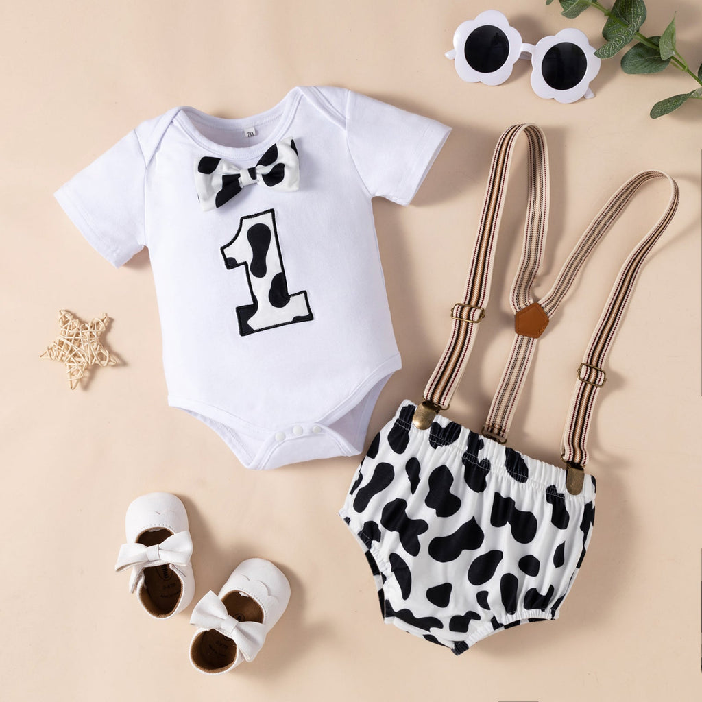 3-18M Baby Outfits Birthday Sets Leopard Print Bodysuit & Suspender Briefs Bulk Baby Clothes Wholesale - PrettyKid