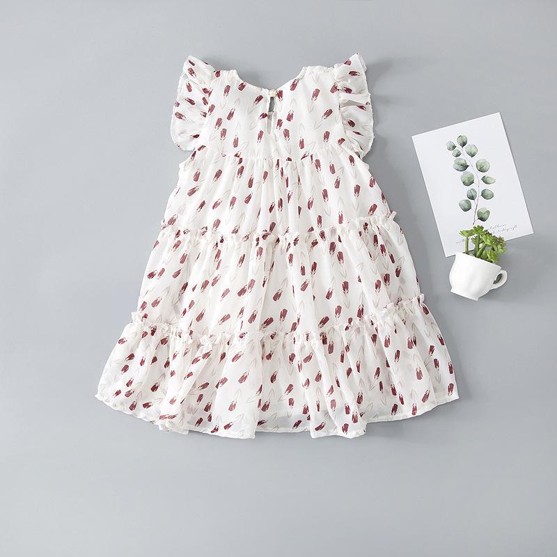 Toddler Girl Ruffle Sleeves Floral Chiffon Dress - PrettyKid