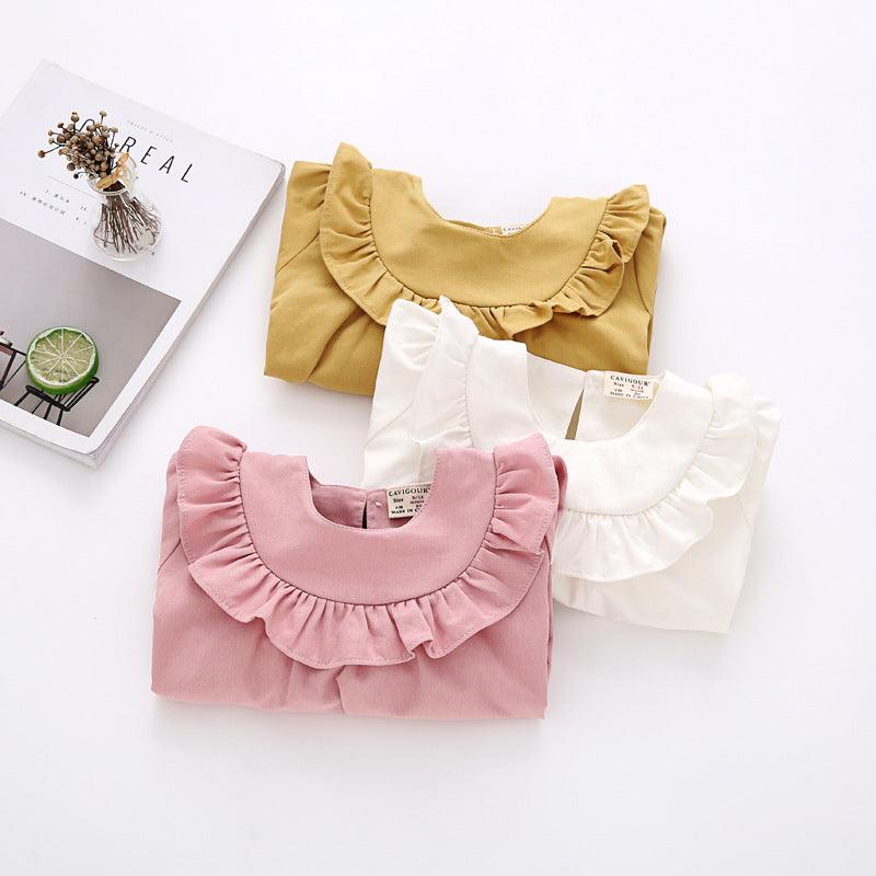 Toddler Girls' Solid Color Cotton Bubble Sleeve Shirt Baby Shirt - PrettyKid