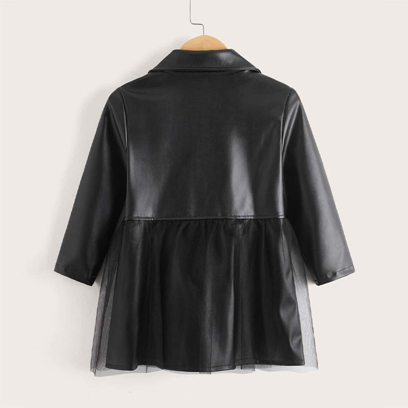 Black Lapel Leather Trench Jacket Fashion Girl Wholesale - PrettyKid