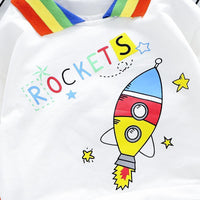 2-piece Fashion Cute Rockets Print Color-block Hoodies and Jeans - PrettyKid