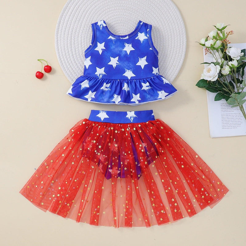 9M-4Y Star Print Sequin Mesh Irregular Independence Day Suit Wholesale Baby Clothes - PrettyKid