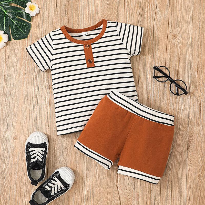 Baby Boy Striped Tee And Shorts Baby Clothes Set - PrettyKid