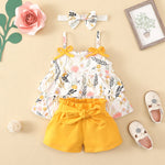 3-24months Baby Sets Girl Sling Suit Flower Cute Cotton Shorts Three-Piece Summer Set Boutique Baby Clothes - PrettyKid