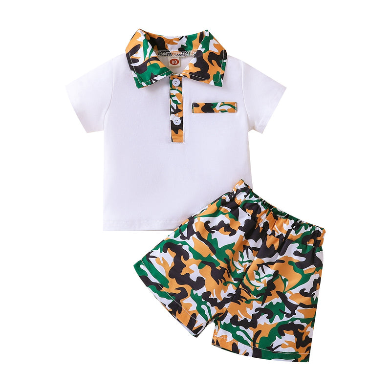 9M-3Y Camo Lapel Buttoned PoIo Shirt Set Wholesale Baby Clothes - PrettyKid