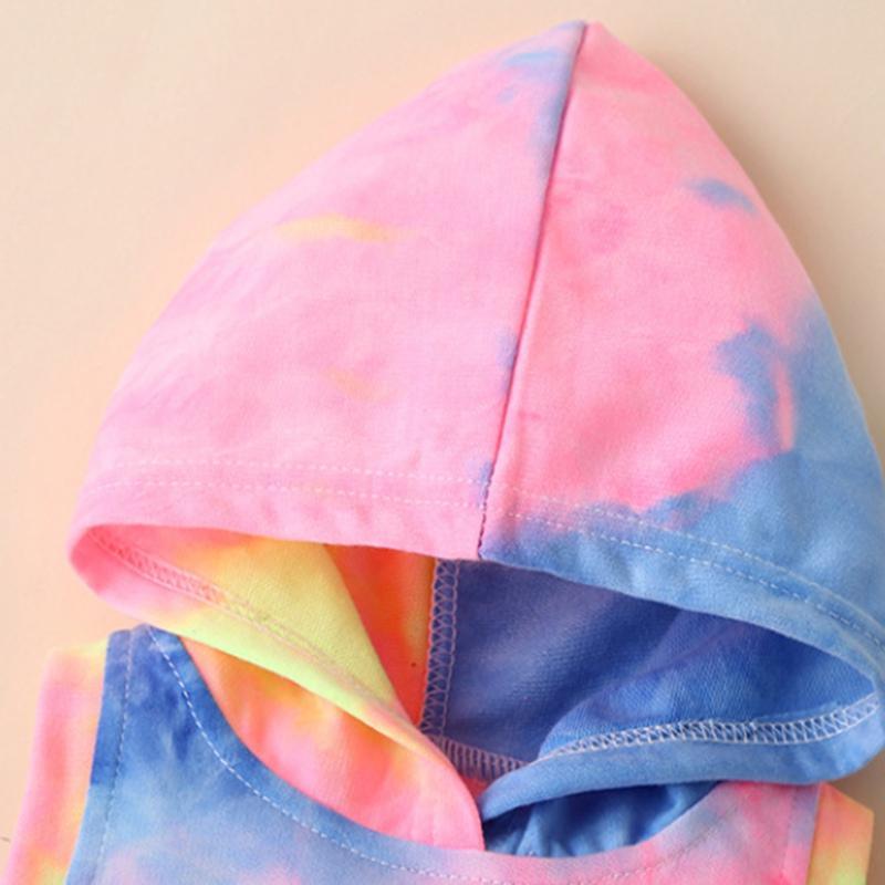 Baby Tie Dye Pattern Sleeveless Hooded Top & Shorts Children's Clothing - PrettyKid