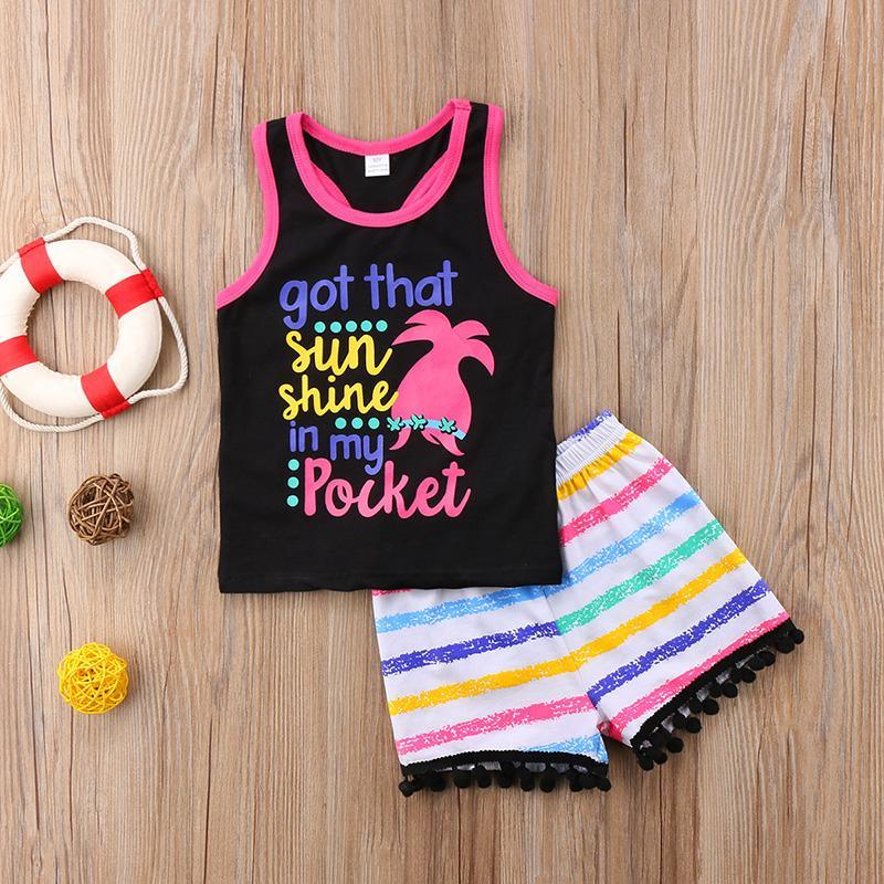 2-piece Letter Pattern Vest & Shorts for Toddler Girl - PrettyKid